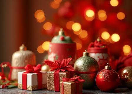 A festive display of handmade ornaments and small gifts suitable for holiday celebrations.